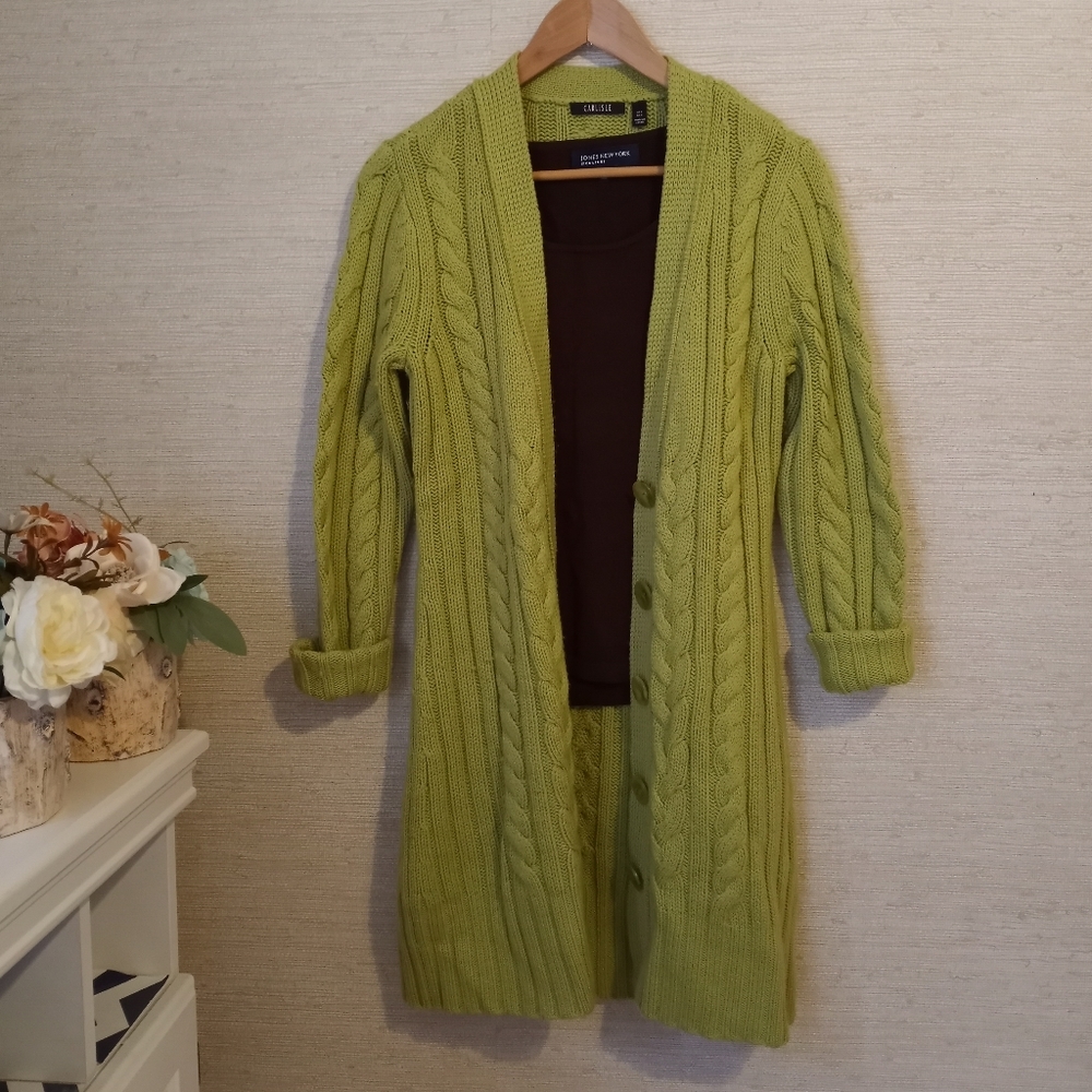 Carlisle green long cardigan button sweater